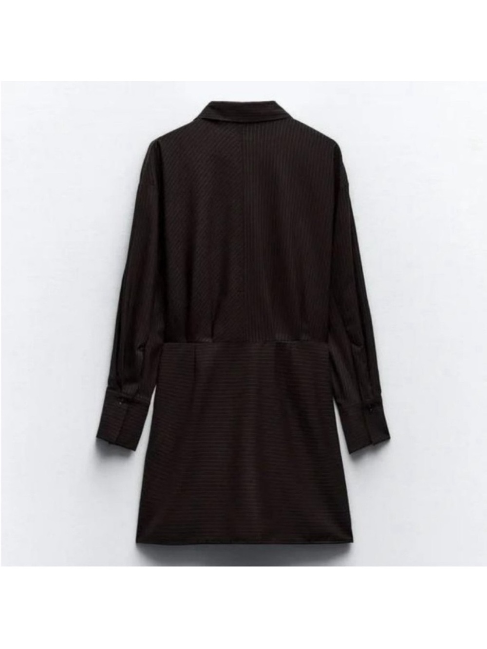 Zara Black Long-Sleeve Button-Up Tunic with Asymmetrical Wrap Hem - Picture 2 of 3